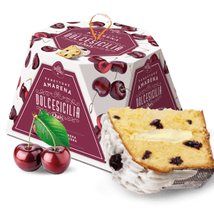DOLCE SICILIA Panettone pyragas su laukinių vyšnių cukatomis bei plikytu kremu ir vanilės glaistu 800g