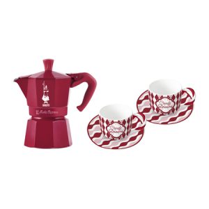Bialetti - Moka Express 3tz Candyland Red + 2 puodeliai su lėkštutėmis